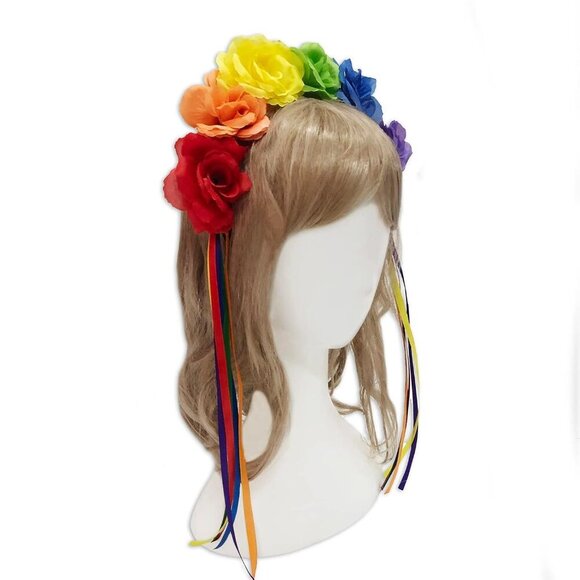 Rainbow Pride Headband Women Rose Flower Crown Boho Accessories for Pride - Picture 3 of 8